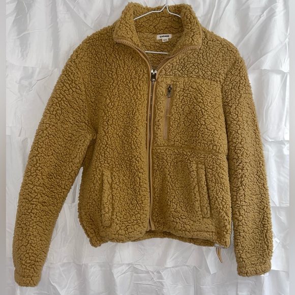 Garage Tan Colour Sherpa Zip-Up Sweater, Size Medium, - Picture 2 of 3